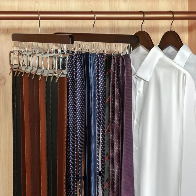 Alt view image 2 of 7 - 20 Hooks Belt Tie Hanger Space Saving for Closet, 2 IN 1 Belt Ties Racks Max 30 Belts with 30 Ties Capacity, Curved with Flat Hooks for Belts,Ties,Bras,Closet Organizers and Storage CT69A