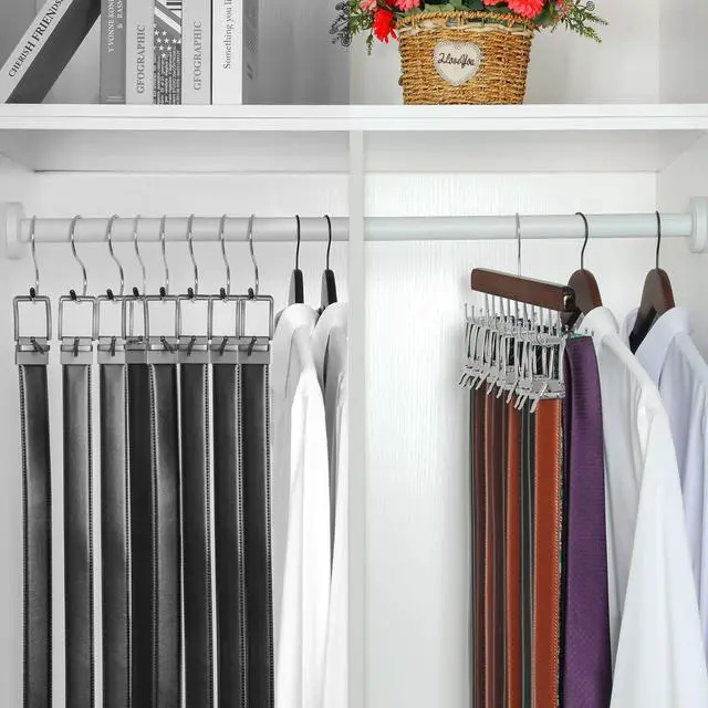 Alt view image 3 of 7 - 20 Hooks Belt Tie Hanger Space Saving for Closet, 2 IN 1 Belt Ties Racks Max 30 Belts with 30 Ties Capacity, Curved with Flat Hooks for Belts,Ties,Bras,Closet Organizers and Storage CT69A