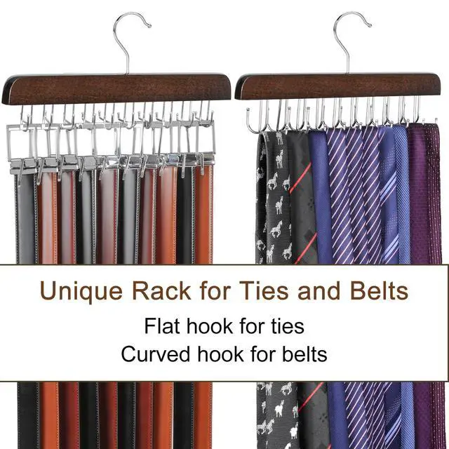 Alt view image 4 of 7 - 20 Hooks Belt Tie Hanger Space Saving for Closet, 2 IN 1 Belt Ties Racks Max 30 Belts with 30 Ties Capacity, Curved with Flat Hooks for Belts,Ties,Bras,Closet Organizers and Storage CT69A