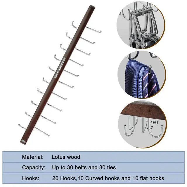 Alt view image 5 of 7 - 20 Hooks Belt Tie Hanger Space Saving for Closet, 2 IN 1 Belt Ties Racks Max 30 Belts with 30 Ties Capacity, Curved with Flat Hooks for Belts,Ties,Bras,Closet Organizers and Storage CT69A