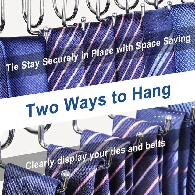 Alt view image 6 of 7 - 20 Hooks Belt Tie Hanger Space Saving for Closet, 2 IN 1 Belt Ties Racks Max 30 Belts with 30 Ties Capacity, Curved with Flat Hooks for Belts,Ties,Bras,Closet Organizers and Storage CT69A