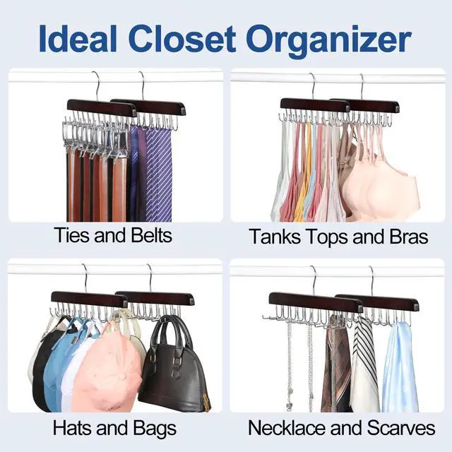 Alt view image 7 of 7 - 20 Hooks Belt Tie Hanger Space Saving for Closet, 2 IN 1 Belt Ties Racks Max 30 Belts with 30 Ties Capacity, Curved with Flat Hooks for Belts,Ties,Bras,Closet Organizers and Storage CT69A