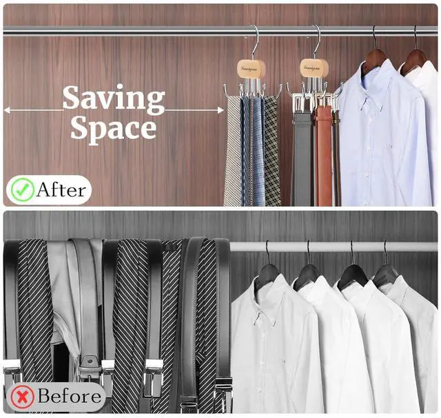 Alt view image 2 of 7 - Belt Hanger, Belt Organizer for Closet,Rotatable Tie Rack,Belt Holder,Hanging Closet Organizer Hook for Belt, Bra, Tank Top, Tie, Scarf, Purse,1PCS,Natural