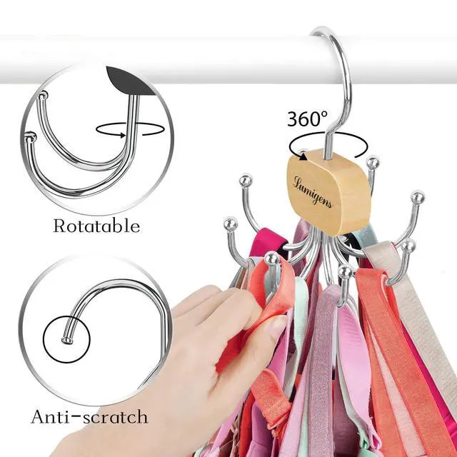 Alt view image 7 of 7 - Belt Hanger, Belt Organizer for Closet,Rotatable Tie Rack,Belt Holder,Hanging Closet Organizer Hook for Belt, Bra, Tank Top, Tie, Scarf, Purse,1PCS,Natural