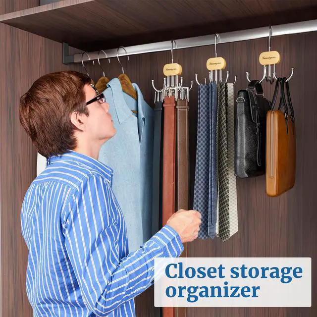 Alt view image 5 of 7 - Belt Hanger, Belt Organizer for Closet,Rotatable Tie Rack,Belt Holder,Hanging Closet Organizer Hook for Belt, Bra, Tank Top, Tie, Scarf, Purse,1PCS,Natural