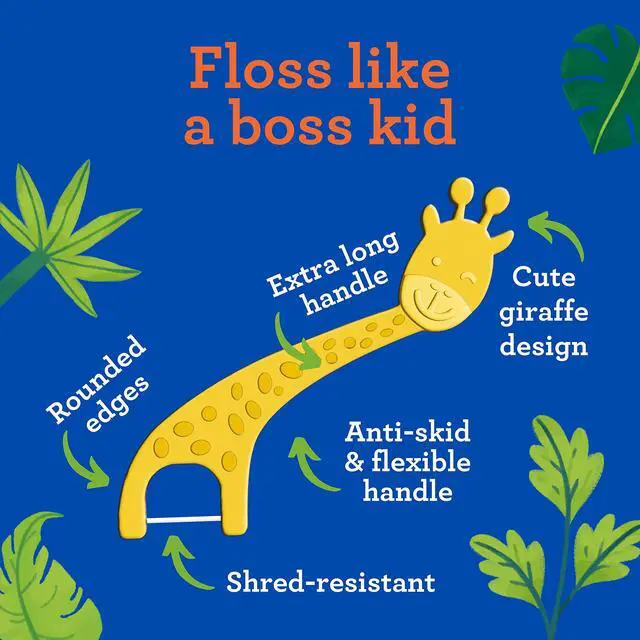 Alt view image 3 of 7 - Dental Floss Picks for Kids, Extra-Long Giraffe-Shaped Picks, Fluoride-Free, Anti-Slip & Shred-Resistant Design & Eco-Friendly Handle & Berry Flavor, Ideal for Ages 3+, 90 Count (Pack of 1)