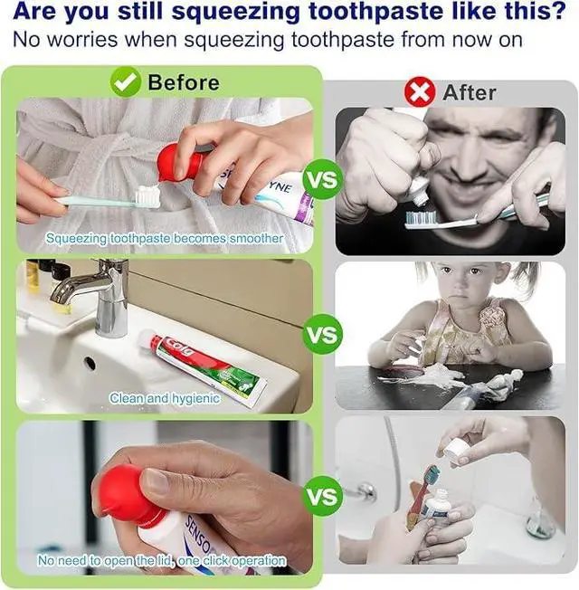 Alt view image 5 of 6 - Toothpaste Tube Squeezer for Kids, Self Closing Dispenser Cap | Silicone Toothpaste Cap, Self-sealing Toothpaste Dispener, No Mess Tube Dispenser, Precise Dosing for Kids, Adults