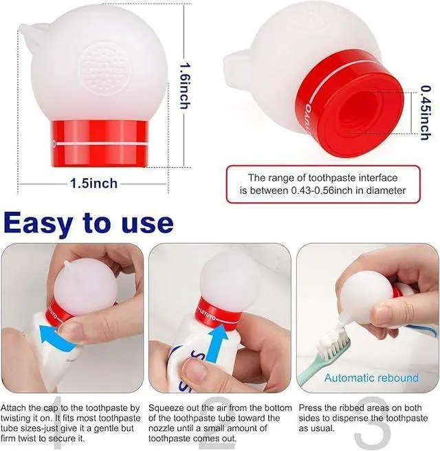 Alt view image 4 of 6 - Toothpaste Tube Squeezer for Kids, Self Closing Dispenser Cap | Silicone Toothpaste Cap, Self-sealing Toothpaste Dispener, No Mess Tube Dispenser, Precise Dosing for Kids, Adults