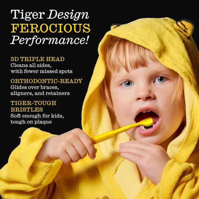 Alt view image 3 of 6 - Kids 3D Triple-Head Toothbrush Extra-Soft Bristles for Sensitive Gums, 3-Sided Design for Effective Plaque Removal & Sparkly Clean Smiles, Also Suitable for Braces & Aligners, Ages 3+, 2 Count