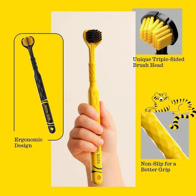 Alt view image 4 of 6 - Kids 3D Triple-Head Toothbrush Extra-Soft Bristles for Sensitive Gums, 3-Sided Design for Effective Plaque Removal & Sparkly Clean Smiles, Also Suitable for Braces & Aligners, Ages 3+, 2 Count