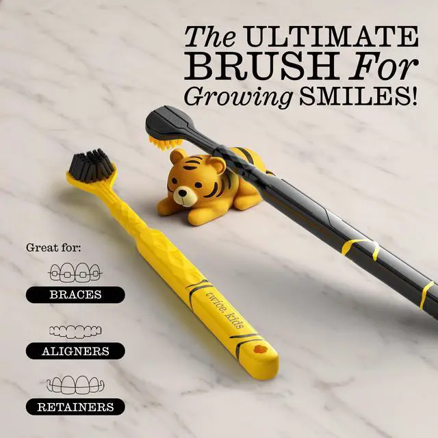 Alt view image 5 of 6 - Kids 3D Triple-Head Toothbrush Extra-Soft Bristles for Sensitive Gums, 3-Sided Design for Effective Plaque Removal & Sparkly Clean Smiles, Also Suitable for Braces & Aligners, Ages 3+, 2 Count