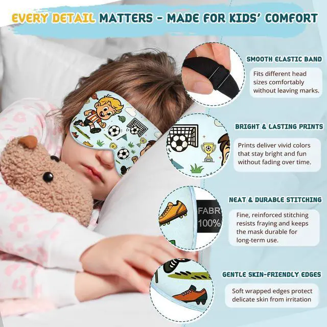 Alt view image 3 of 7 - Kids Silk Sleep Mask, 100% Mulberry Silk Eye Mask with Adjustable Strap | Soft Blackout Boys Girls Sleeping Mask, Cute Printed Blindfold for Travel/School/Bed, Gift for Ages 515