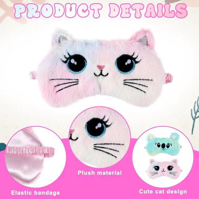Alt view image 3 of 6 - Sleep Mask Kids, 2 Pcs Cute Plush Cat Kids Eye Mask for Sleeping | Soft Comfortable Colorful Night Eye Masks Funny Animal Blindfold Eye Cover for Women Home Travel Nap (Cat, Koala)