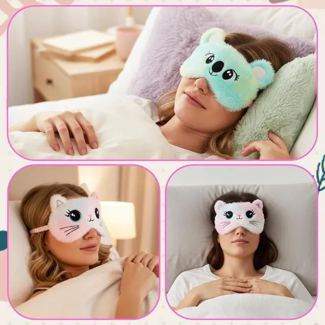 Alt view image 6 of 6 - Sleep Mask Kids, 2 Pcs Cute Plush Cat Kids Eye Mask for Sleeping | Soft Comfortable Colorful Night Eye Masks Funny Animal Blindfold Eye Cover for Women Home Travel Nap (Cat, Koala)