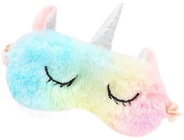 Main image of Cute Animal Sleeping Sleep Mask Soft Plush Blindfold Cute Rabbit Panda Koala Eye Cover Eyeshade for Kids Teens Girls Women (Unicorn Rainbow)
