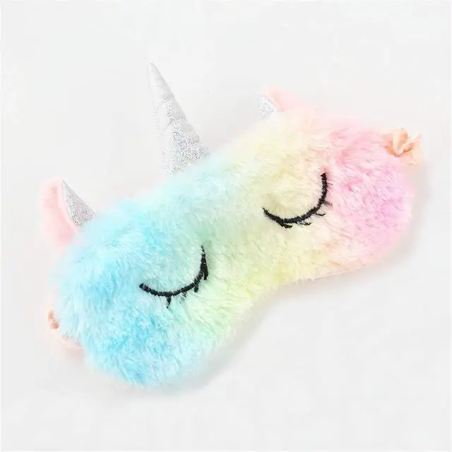 Alt view image 2 of 7 - Cute Animal Sleeping Sleep Mask Soft Plush Blindfold Cute Rabbit Panda Koala Eye Cover Eyeshade for Kids Teens Girls Women (Unicorn Rainbow)