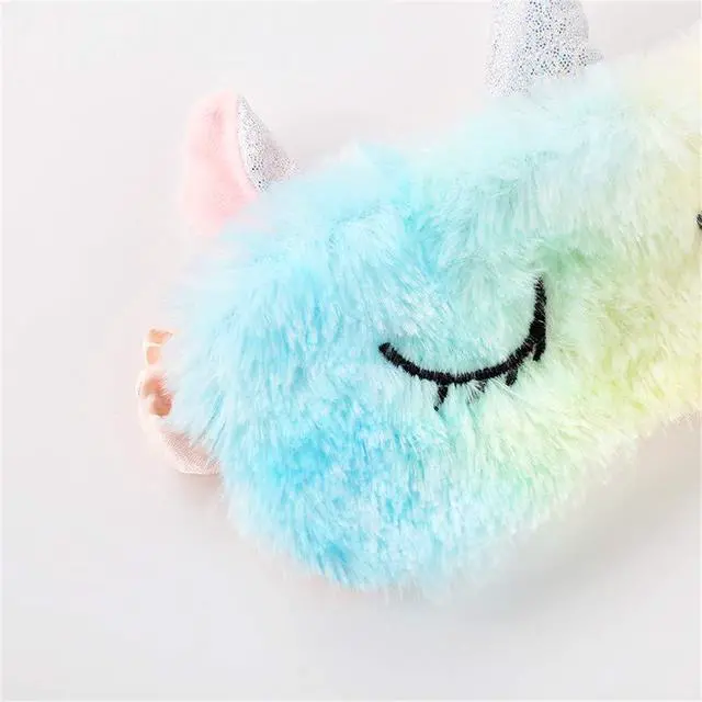 Alt view image 5 of 7 - Cute Animal Sleeping Sleep Mask Soft Plush Blindfold Cute Rabbit Panda Koala Eye Cover Eyeshade for Kids Teens Girls Women (Unicorn Rainbow)