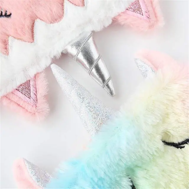 Alt view image 6 of 7 - Cute Animal Sleeping Sleep Mask Soft Plush Blindfold Cute Rabbit Panda Koala Eye Cover Eyeshade for Kids Teens Girls Women (Unicorn Rainbow)