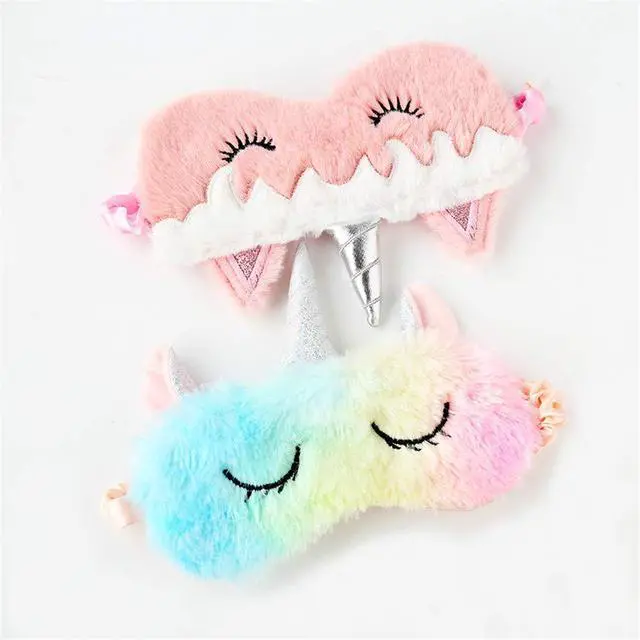 Alt view image 7 of 7 - Cute Animal Sleeping Sleep Mask Soft Plush Blindfold Cute Rabbit Panda Koala Eye Cover Eyeshade for Kids Teens Girls Women (Unicorn Rainbow)