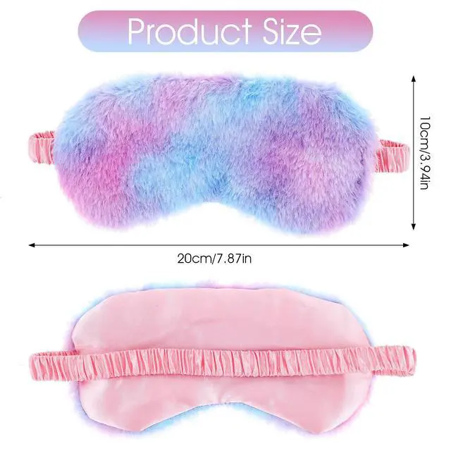 Alt view image 2 of 7 - 2 Pack Plush Sleeping Eye Mask Soft Plush Eye Mask Fuffy Eye Cover Comfortable Sleep Mask Blindfold Rainbow Faux Fur Eye Shade for Women, Men and Kids Travel Nap Sleeping