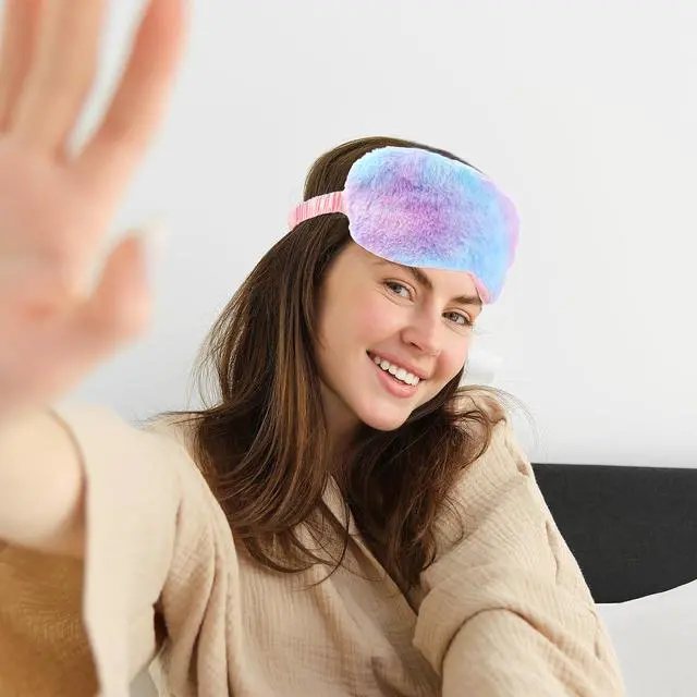 Alt view image 5 of 7 - 2 Pack Plush Sleeping Eye Mask Soft Plush Eye Mask Fuffy Eye Cover Comfortable Sleep Mask Blindfold Rainbow Faux Fur Eye Shade for Women, Men and Kids Travel Nap Sleeping