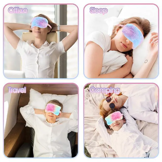Alt view image 6 of 7 - 2 Pack Plush Sleeping Eye Mask Soft Plush Eye Mask Fuffy Eye Cover Comfortable Sleep Mask Blindfold Rainbow Faux Fur Eye Shade for Women, Men and Kids Travel Nap Sleeping