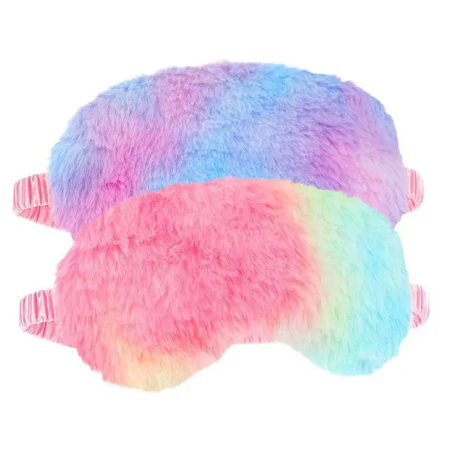 Alt view image 7 of 7 - 2 Pack Plush Sleeping Eye Mask Soft Plush Eye Mask Fuffy Eye Cover Comfortable Sleep Mask Blindfold Rainbow Faux Fur Eye Shade for Women, Men and Kids Travel Nap Sleeping
