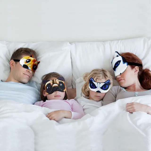 Alt view image 2 of 7 - Kids Sleep Mask, 4 Pack Cute Animal Cat Dog Funny Sleep Eye Mask for Sleeping Soft Plush Blindfold with Adjustable Strap for Kids Adults Travel Naps Shift Works Games(03 Style B- 4 Pack)