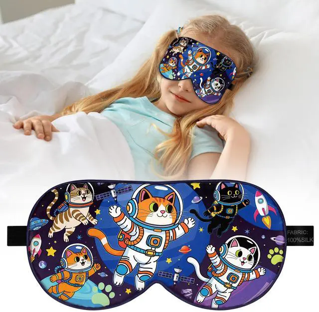 Main image of Kids Silk Sleep Mask, 100% Mulberry Silk Eye Mask with Adjustable Strap | Soft Blackout Boys Girls Sleeping Mask, Cute Printed Blindfold for Travel/School/Bed, Gift for Ages 515