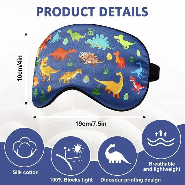 Alt view image 2 of 7 - Kids Sleep Mask, Kids Eye Mask for Sleeping, Dinosaur Kids Sleep Mask for Boys Girls Teens, Cute Cartoon Sleep Mask for Kids with Adjustable Straps, Soft Eye Mask for Home Travel Blindfold