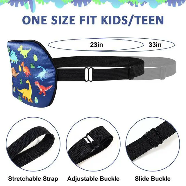 Alt view image 3 of 7 - Kids Sleep Mask, Kids Eye Mask for Sleeping, Dinosaur Kids Sleep Mask for Boys Girls Teens, Cute Cartoon Sleep Mask for Kids with Adjustable Straps, Soft Eye Mask for Home Travel Blindfold