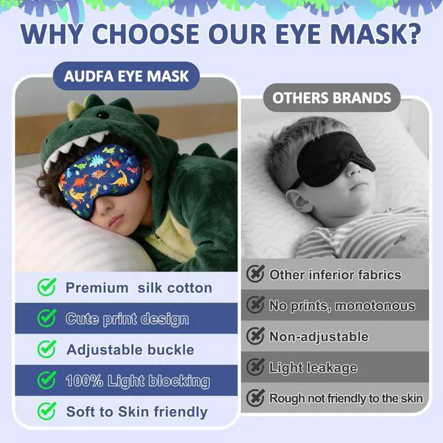 Alt view image 4 of 7 - Kids Sleep Mask, Kids Eye Mask for Sleeping, Dinosaur Kids Sleep Mask for Boys Girls Teens, Cute Cartoon Sleep Mask for Kids with Adjustable Straps, Soft Eye Mask for Home Travel Blindfold