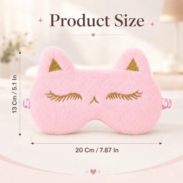 Alt view image 2 of 7 - Sleep Mask for Kids Pink Cute Plush Fox Sleeping Eye Cover | Fuffy Kawaii Soft Eyeshade, Animal Eye Blindfold with Adjustable Strap, for women, girls, boys, teens travel Light Blocking