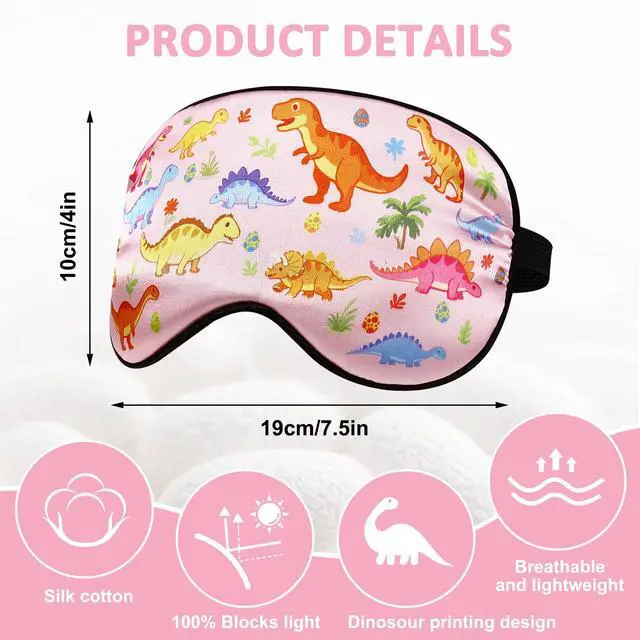 Alt view image 2 of 7 - Sleep Mask for Kids Girls, Cute Dinosaur World Blackout Kids Sleep Mask, Adjustable Strap & Soft Blindfold for Home Nap, Travel, Children's Eye Mask