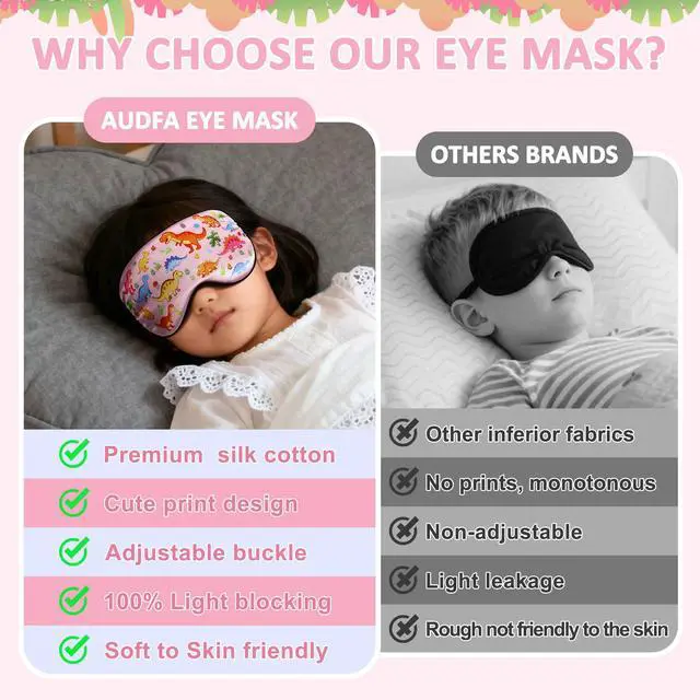 Alt view image 4 of 7 - Sleep Mask for Kids Girls, Cute Dinosaur World Blackout Kids Sleep Mask, Adjustable Strap & Soft Blindfold for Home Nap, Travel, Children's Eye Mask