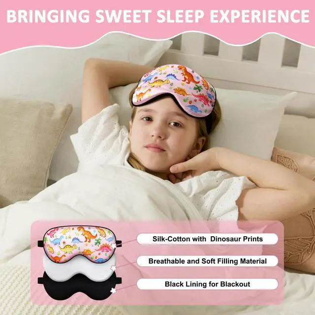 Alt view image 5 of 7 - Sleep Mask for Kids Girls, Cute Dinosaur World Blackout Kids Sleep Mask, Adjustable Strap & Soft Blindfold for Home Nap, Travel, Children's Eye Mask