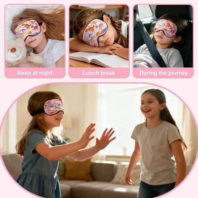 Alt view image 7 of 7 - Sleep Mask for Kids Girls, Cute Dinosaur World Blackout Kids Sleep Mask, Adjustable Strap & Soft Blindfold for Home Nap, Travel, Children's Eye Mask