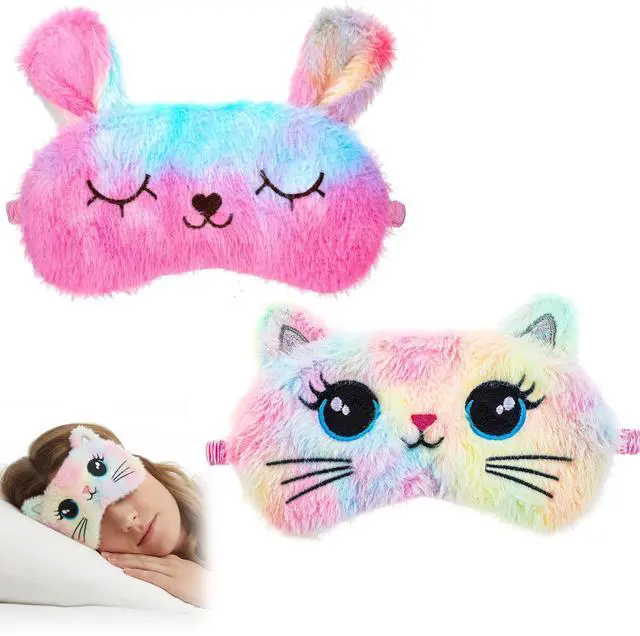 Main image of 2 PCS Sleep Mask for Kids, Super Soft Plush Cute Cat Sleeping Eye Mask, Comfortable Adjustable Blindfold for Girls, Funny Animal Light Blocking Night Cover for Home Travel (Cat Pattern)