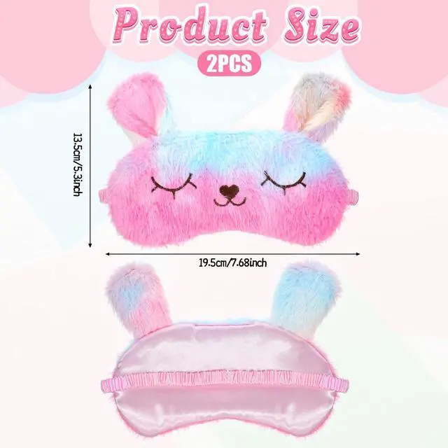 Alt view image 2 of 7 - 2 PCS Sleep Mask for Kids, Super Soft Plush Cute Cat Sleeping Eye Mask, Comfortable Adjustable Blindfold for Girls, Funny Animal Light Blocking Night Cover for Home Travel (Cat Pattern)