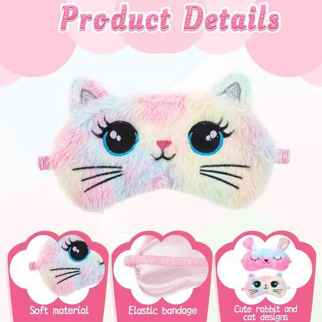 Alt view image 3 of 7 - 2 PCS Sleep Mask for Kids, Super Soft Plush Cute Cat Sleeping Eye Mask, Comfortable Adjustable Blindfold for Girls, Funny Animal Light Blocking Night Cover for Home Travel (Cat Pattern)