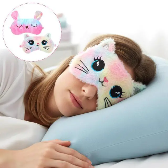 Alt view image 4 of 7 - 2 PCS Sleep Mask for Kids, Super Soft Plush Cute Cat Sleeping Eye Mask, Comfortable Adjustable Blindfold for Girls, Funny Animal Light Blocking Night Cover for Home Travel (Cat Pattern)