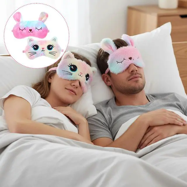 Alt view image 5 of 7 - 2 PCS Sleep Mask for Kids, Super Soft Plush Cute Cat Sleeping Eye Mask, Comfortable Adjustable Blindfold for Girls, Funny Animal Light Blocking Night Cover for Home Travel (Cat Pattern)
