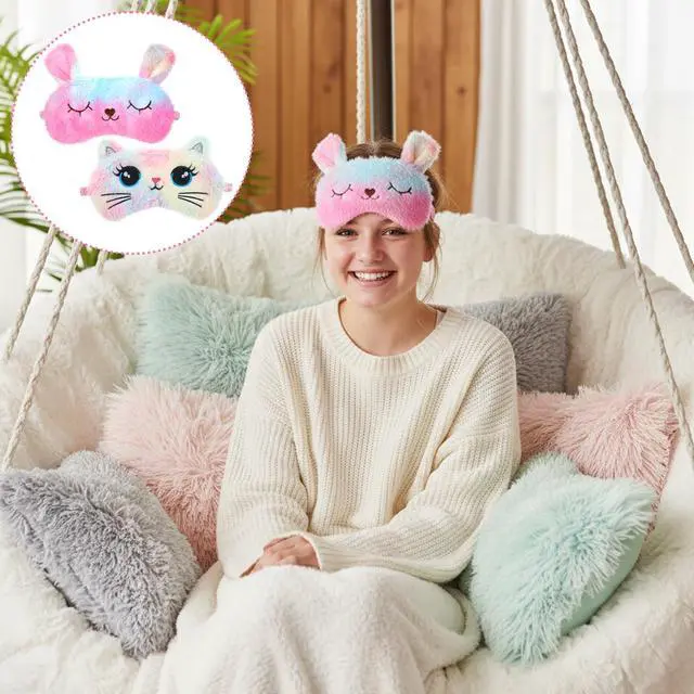 Alt view image 6 of 7 - 2 PCS Sleep Mask for Kids, Super Soft Plush Cute Cat Sleeping Eye Mask, Comfortable Adjustable Blindfold for Girls, Funny Animal Light Blocking Night Cover for Home Travel (Cat Pattern)