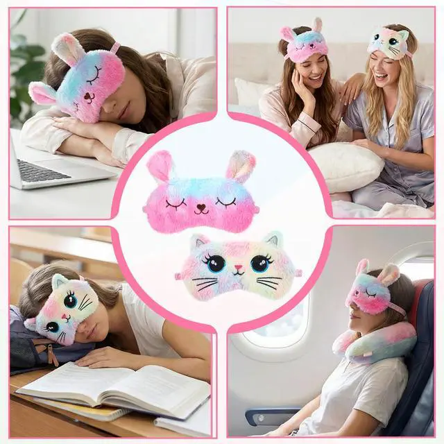 Alt view image 7 of 7 - 2 PCS Sleep Mask for Kids, Super Soft Plush Cute Cat Sleeping Eye Mask, Comfortable Adjustable Blindfold for Girls, Funny Animal Light Blocking Night Cover for Home Travel (Cat Pattern)