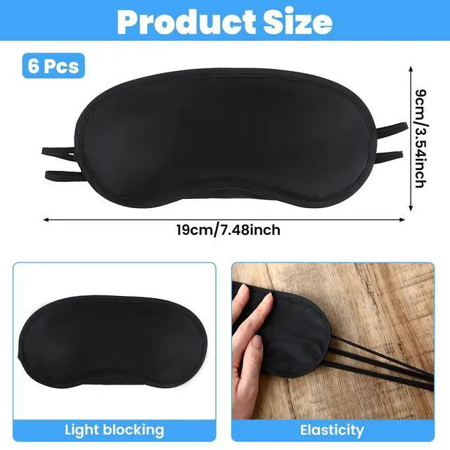 Alt view image 2 of 7 - 6 Pcs Eye Mask Sleep Masks Bulk Soft Breathable Blackout Eye Cover for Side Sleeper, Black Blindfold Sleeping Mask with Adjustable Straps for Travel Blindfold Meditation Nap Women Men Kids