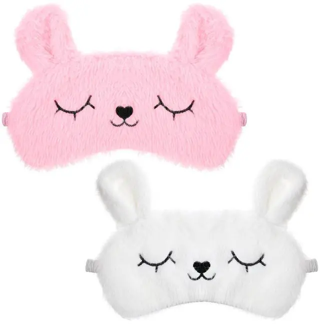 Main image of Kids Sleep Mask, 2 Pcs Cute Rabbit Plush Eye Mask Soft Comfortable | Kids Eye Mask for Sleeping Funny Animal Eyeshade Cover for Women Girls Home Travel Nap Sleepover Party (White, Pink)