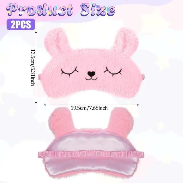 Alt view image 2 of 7 - Kids Sleep Mask, 2 Pcs Cute Rabbit Plush Eye Mask Soft Comfortable | Kids Eye Mask for Sleeping Funny Animal Eyeshade Cover for Women Girls Home Travel Nap Sleepover Party (White, Pink)