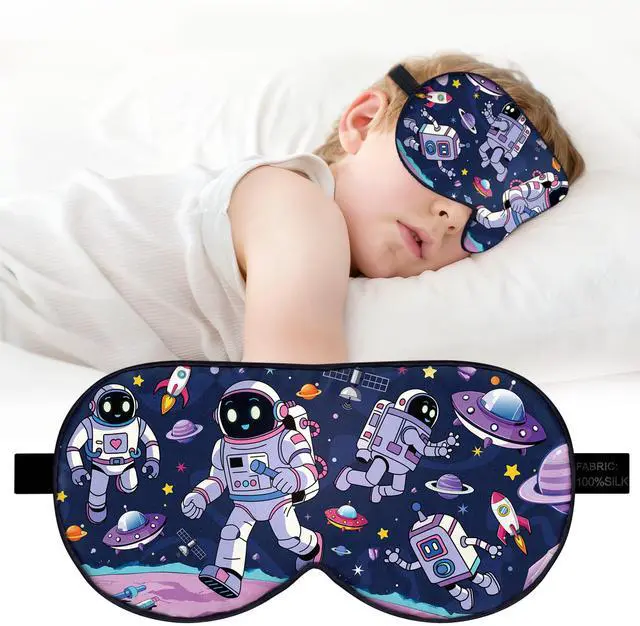 Main image of Kids Silk Sleep Mask, 100% Mulberry Silk Eye Mask with Adjustable Strap | Soft Blackout Boys Girls Sleeping Mask, Cute Printed Blindfold for Travel/School/Bed, Gift for Ages 515