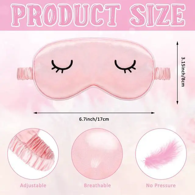 Alt view image 2 of 7 - 2 Pcs Cute Sleep Eye Mask for Kid Silk Sleep Eye Cover, 3-12 Years | Lightweight Cute Sleep Eyeshade,Elastic Band Adjustable, Satin Night with 2 Pcs Storage Bag, Soft Silk,Pink,Gray