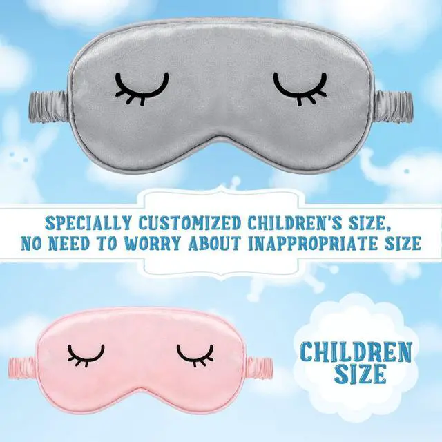Alt view image 3 of 7 - 2 Pcs Cute Sleep Eye Mask for Kid Silk Sleep Eye Cover, 3-12 Years | Lightweight Cute Sleep Eyeshade,Elastic Band Adjustable, Satin Night with 2 Pcs Storage Bag, Soft Silk,Pink,Gray